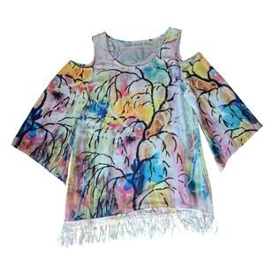 Sienna Rose Womens XL Summer Top Cold Shoulder Boho Knit Multi-Color